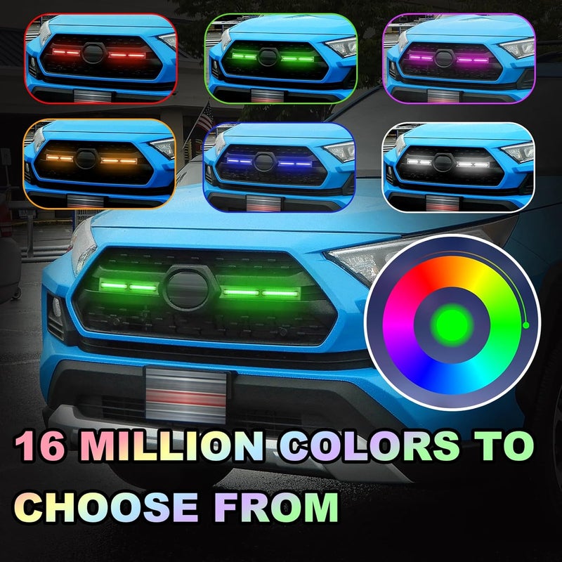 CFDSDE LED Grille Lights Fits for 2019-2024 Toyota RAV4 Accessories Exterior Front Grill Insert Light for 5th Gen Hybrid Adventure TR D Off-Road 5311142220 (RGB) - Image 2